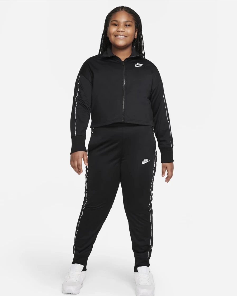Nike Girls' High-Waisted Black & White Tracksuit - Sportswear for Big Kids (Extended Sizes)