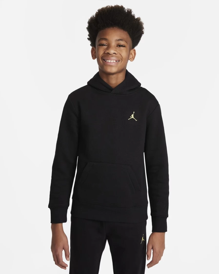 Nike Jordan Boys' Black/Gold Pullover Hoodie - Big Kids' Fleece Sweatshirt