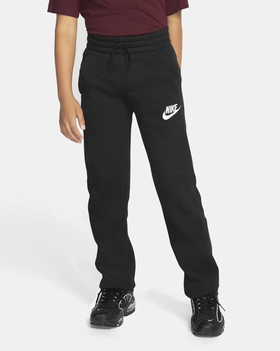Nike Boys' Sportswear Club Fleece Sweatpants - Black/White Open-Hem Casual Pants for Kids