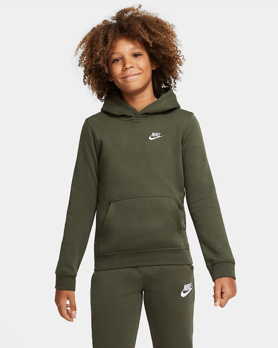 Nike Boys' Cargo Khaki & White Pullover Hoodie - Sportswear Club Fleece Big Kids' Sweatshirt