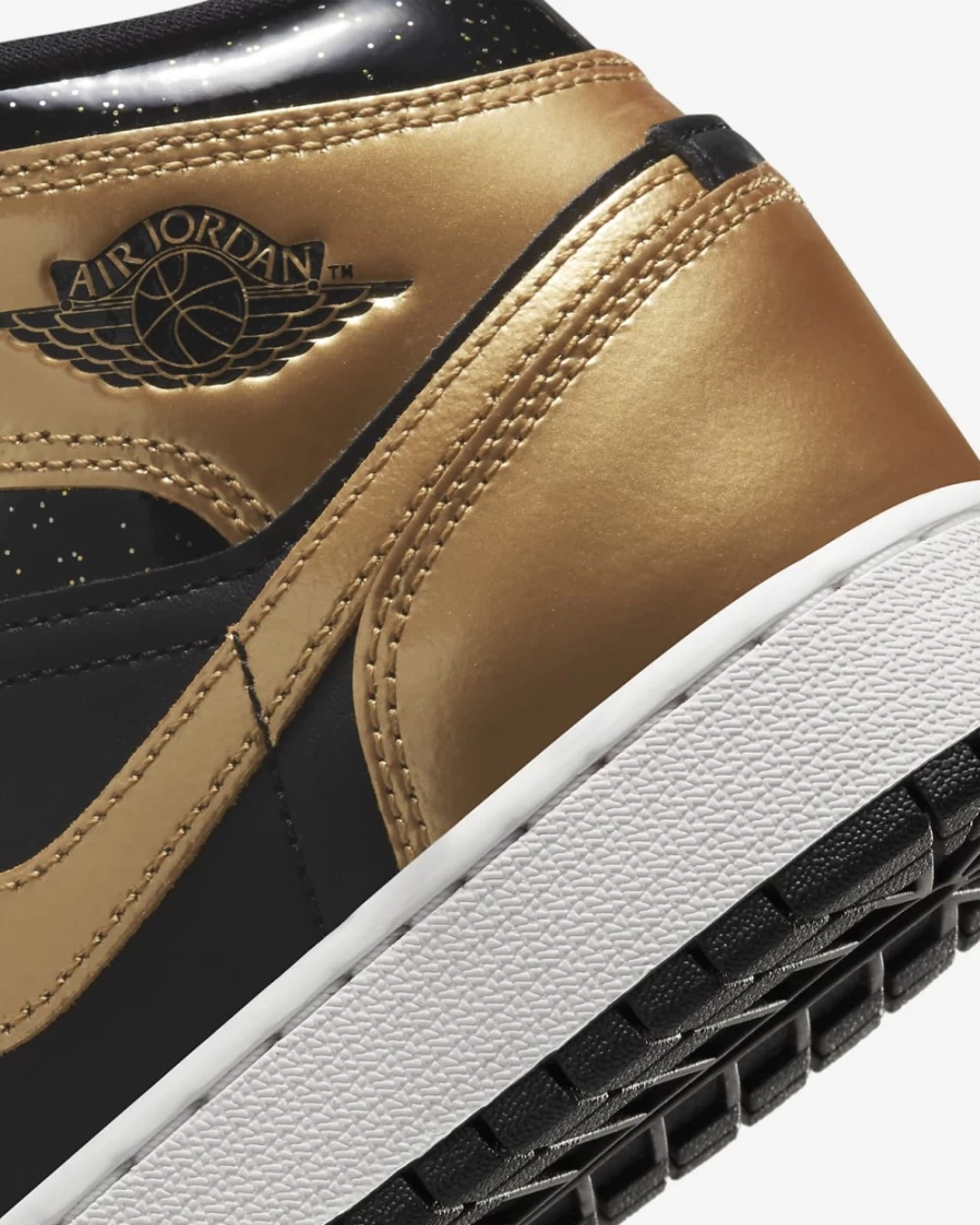 Nike Air Jordan 1 Mid SE Boys' Shoes - Black/White/Metallic Gold Basketball Sneakers