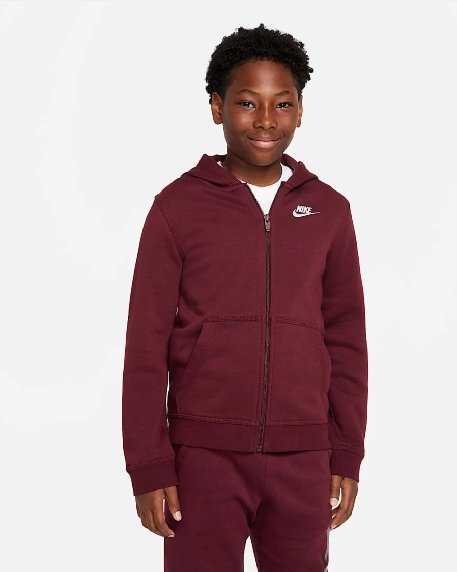 Nike Boys' Dark Beetroot Full-Zip Hoodie - Sportswear Club Big Kids' Fleece Jacket