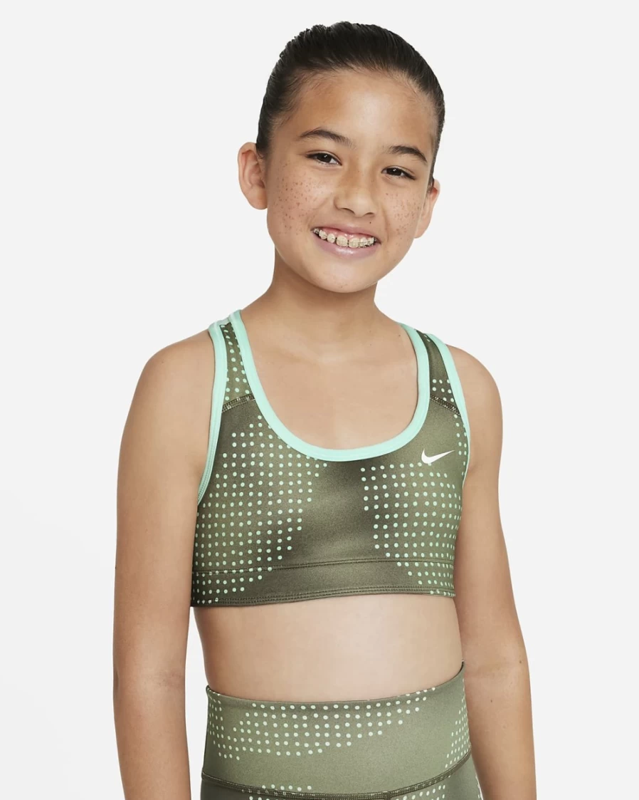 Nike Swoosh Reversible Sports Bra for Girls - Mint Foam, Medium Olive, Alligator, White Colors